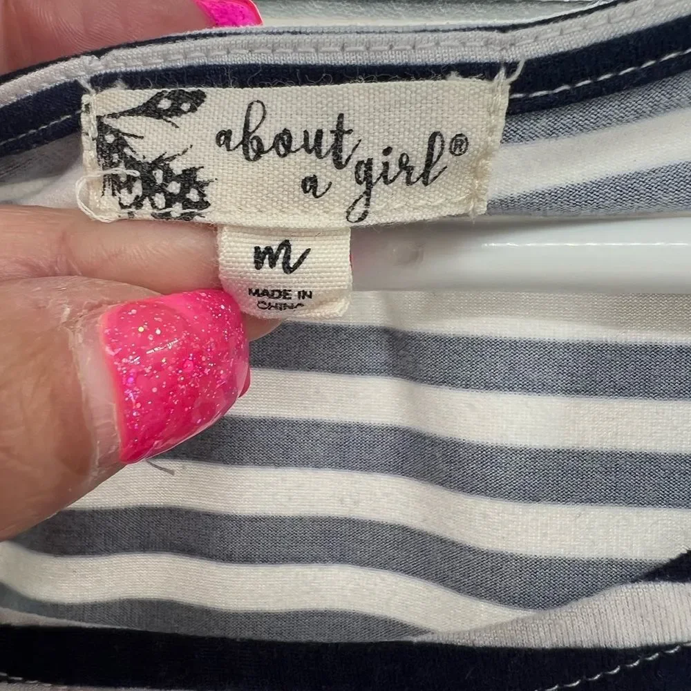 About a girl tank navy and white striped laced detail above the knee dress M - Picture 6 of 6